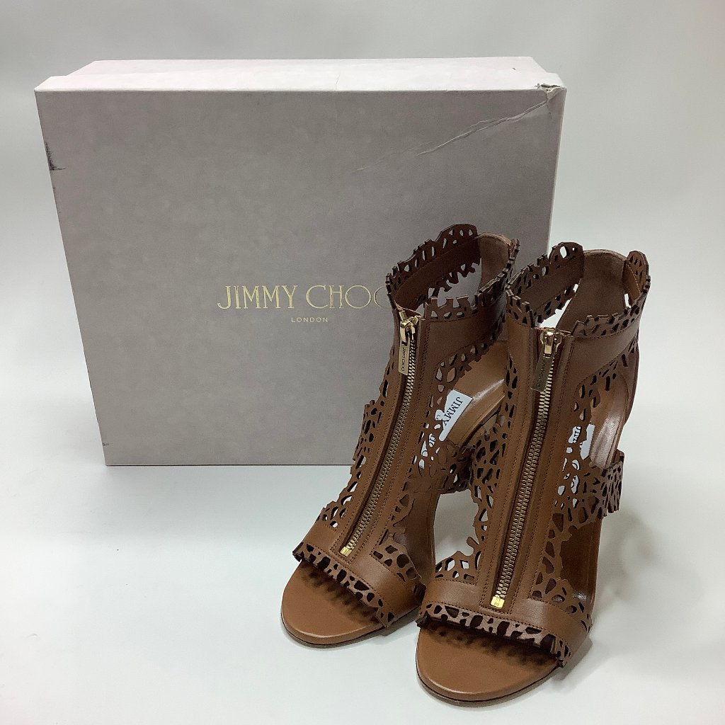 Jimmy Choo Megan Brown Leather T Strap Sandals Women’s Size 39.5